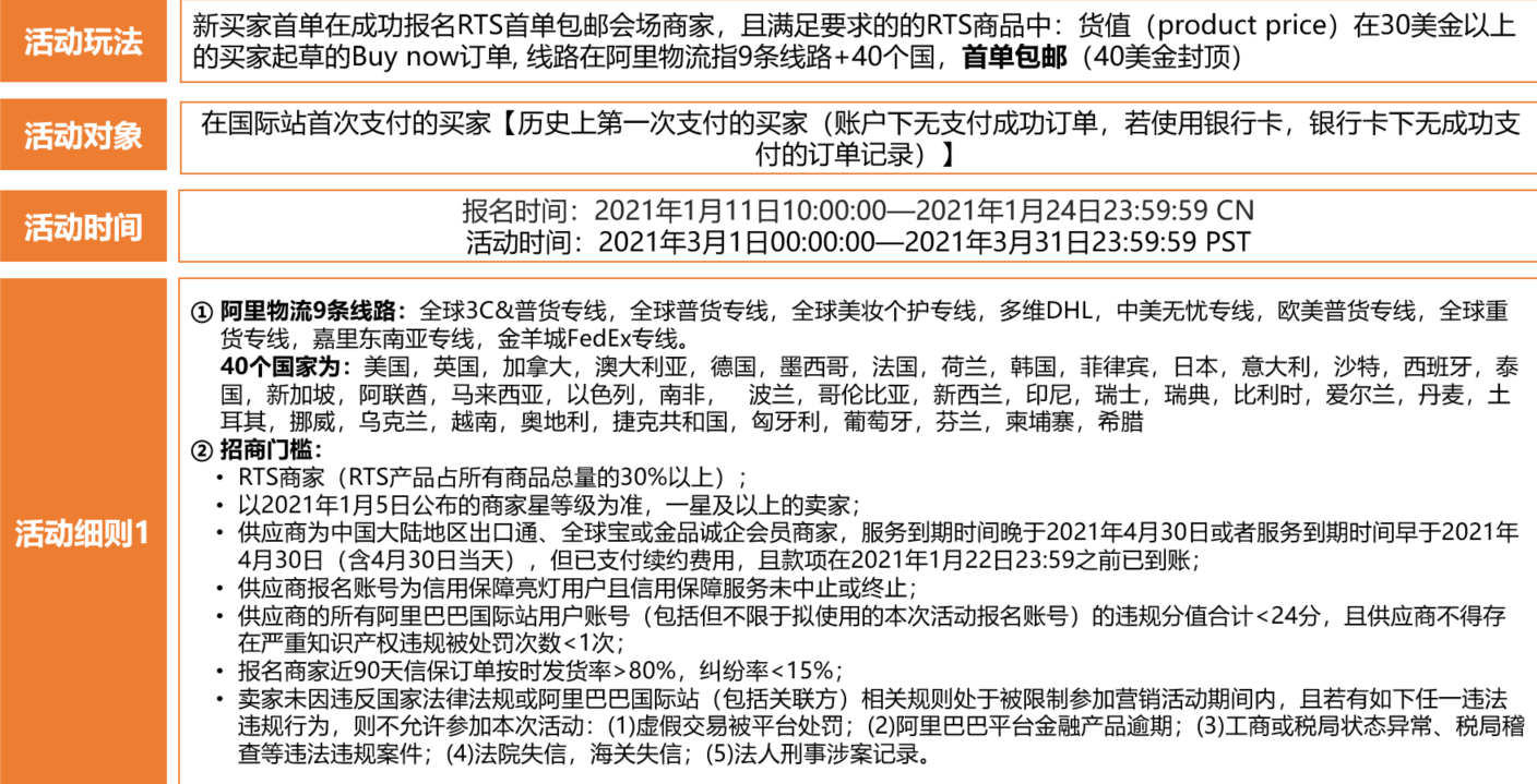 2021.3月新贸节新买家首单运费包邮活动